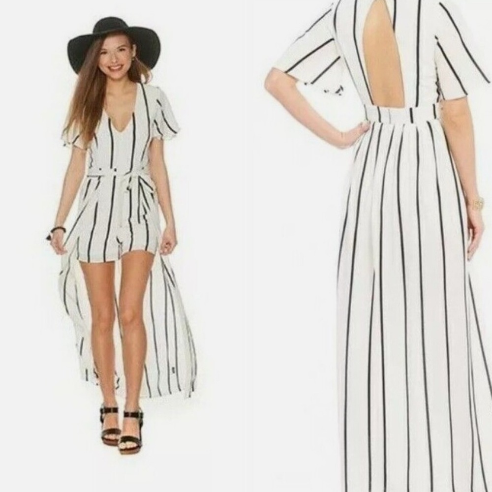 Crystal Doll Navy and White Striped Jumpsuit